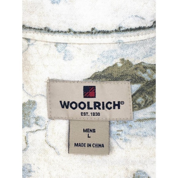 Woolrich Camp Shirt Fishing Pattern Tan Short Sleeve Cotton‎ Size Large - Picture 3 of 8
